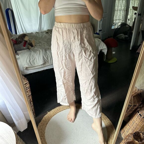 Sea Glass Lane Women’s Linen Light Pink Wide Leg Pants Minimalist Capsule - Picture 1 of 6